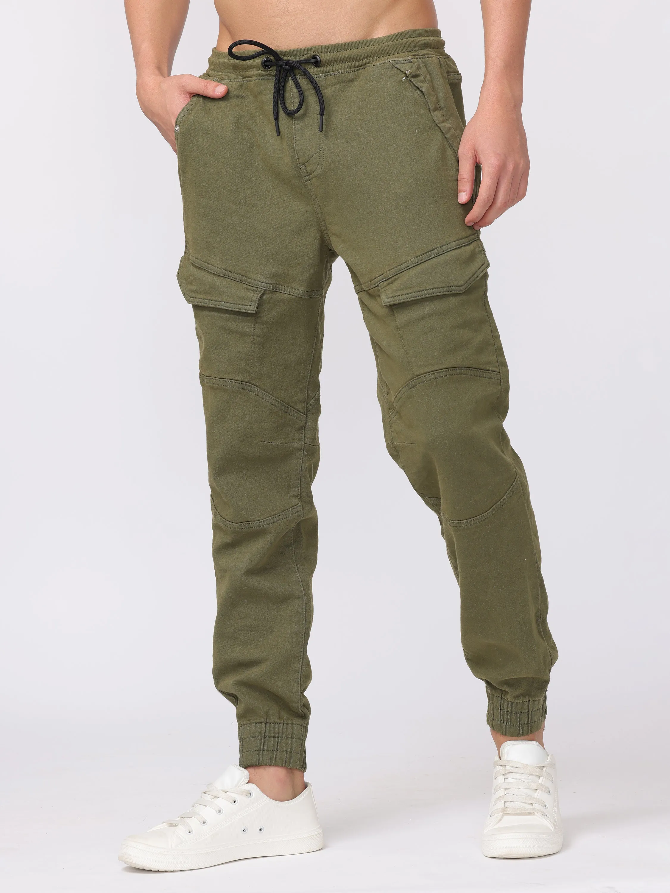 Men Olive Comfort Fit Stretchable Joggers