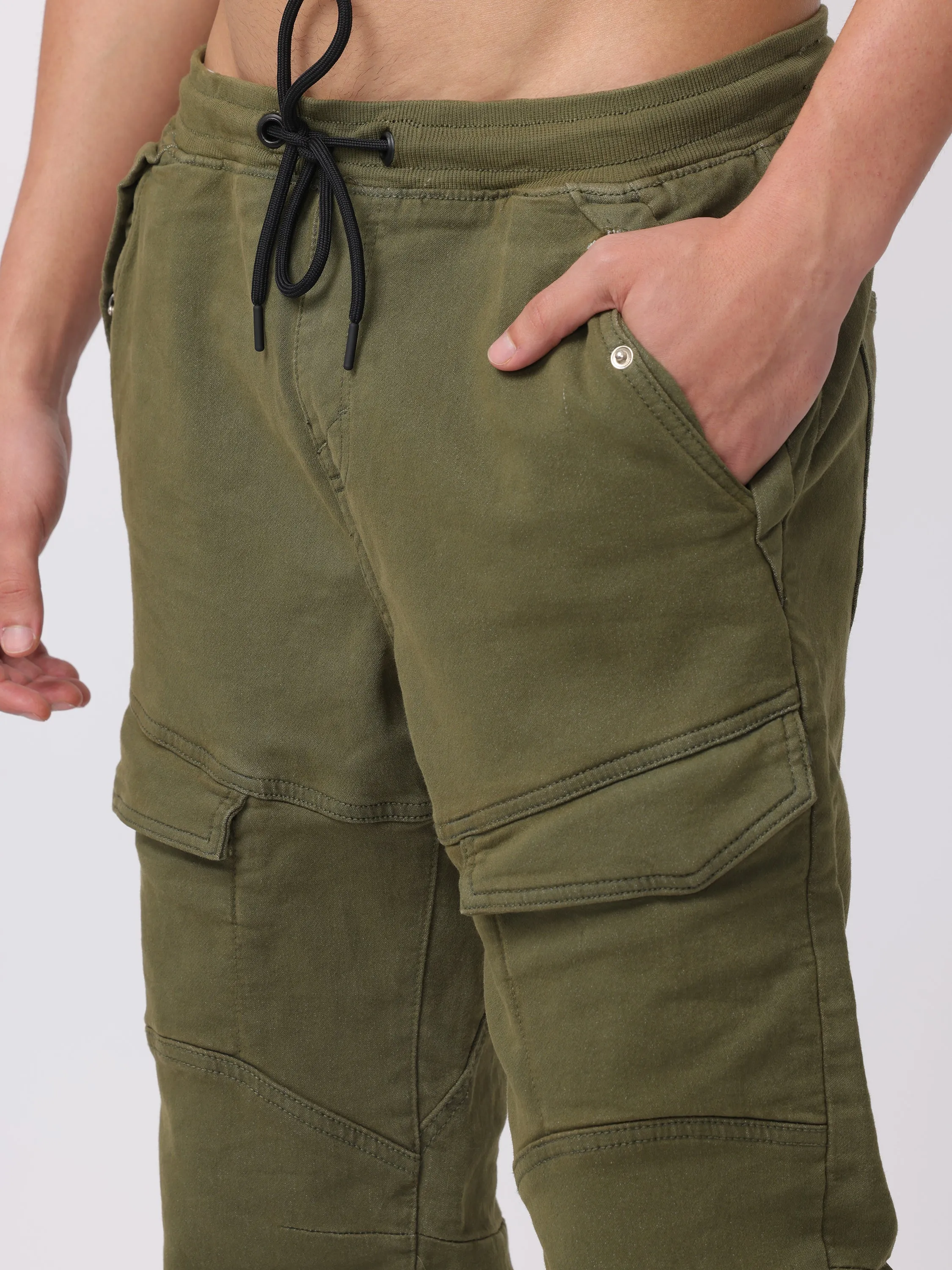 Men Olive Comfort Fit Stretchable Joggers