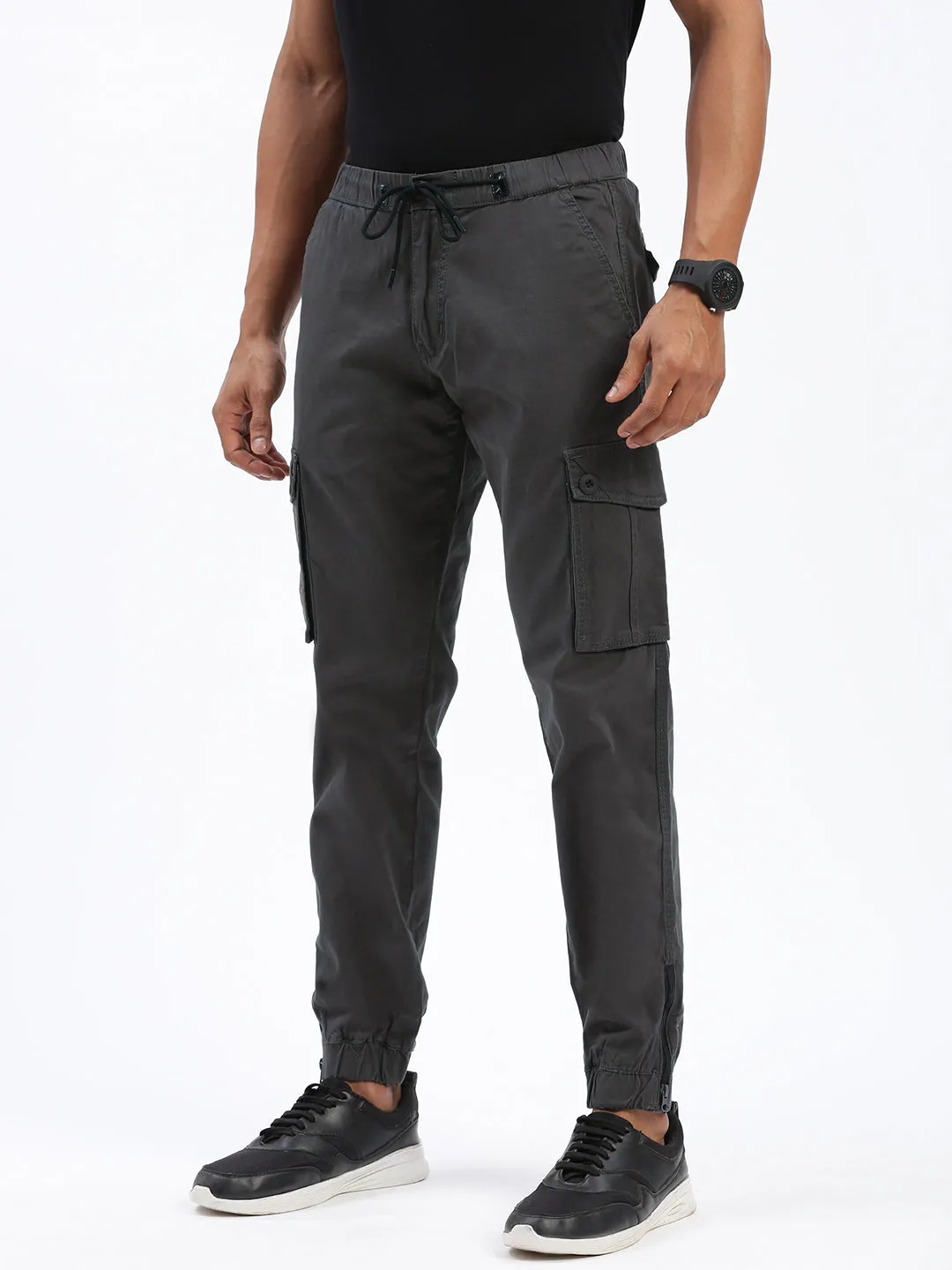 Men Solid Charcoal Joggers