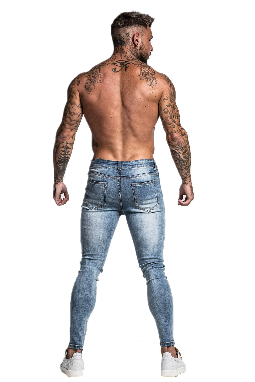 Mens Blue Ripped Skinny Jeans Stretch Jeans