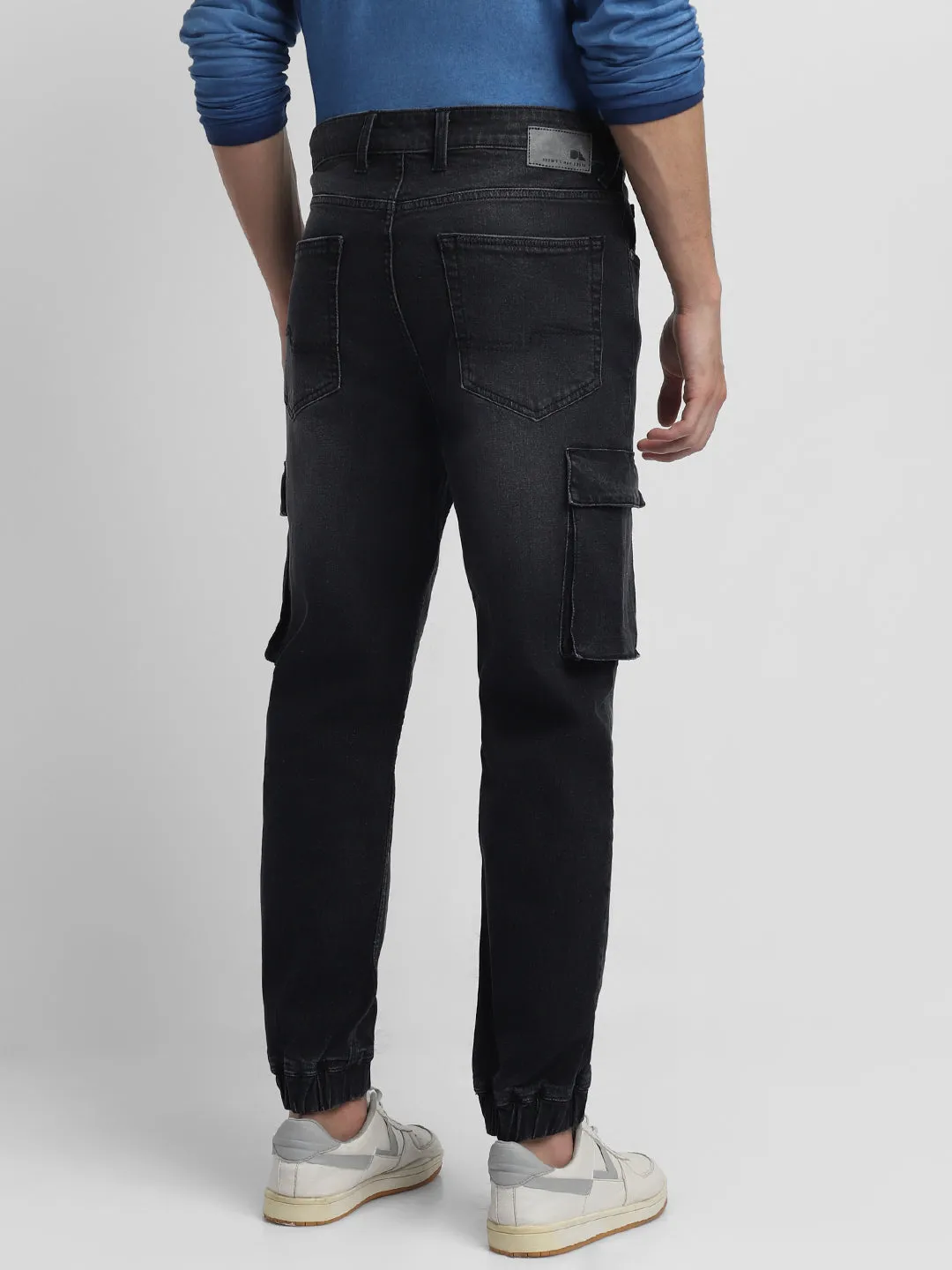 Men's Cargo Jogger Fit Washed Black Stretchable Jeans