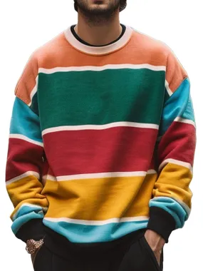 Men's Colorful Stripe Printed Casual Crewneck Sweatshirt