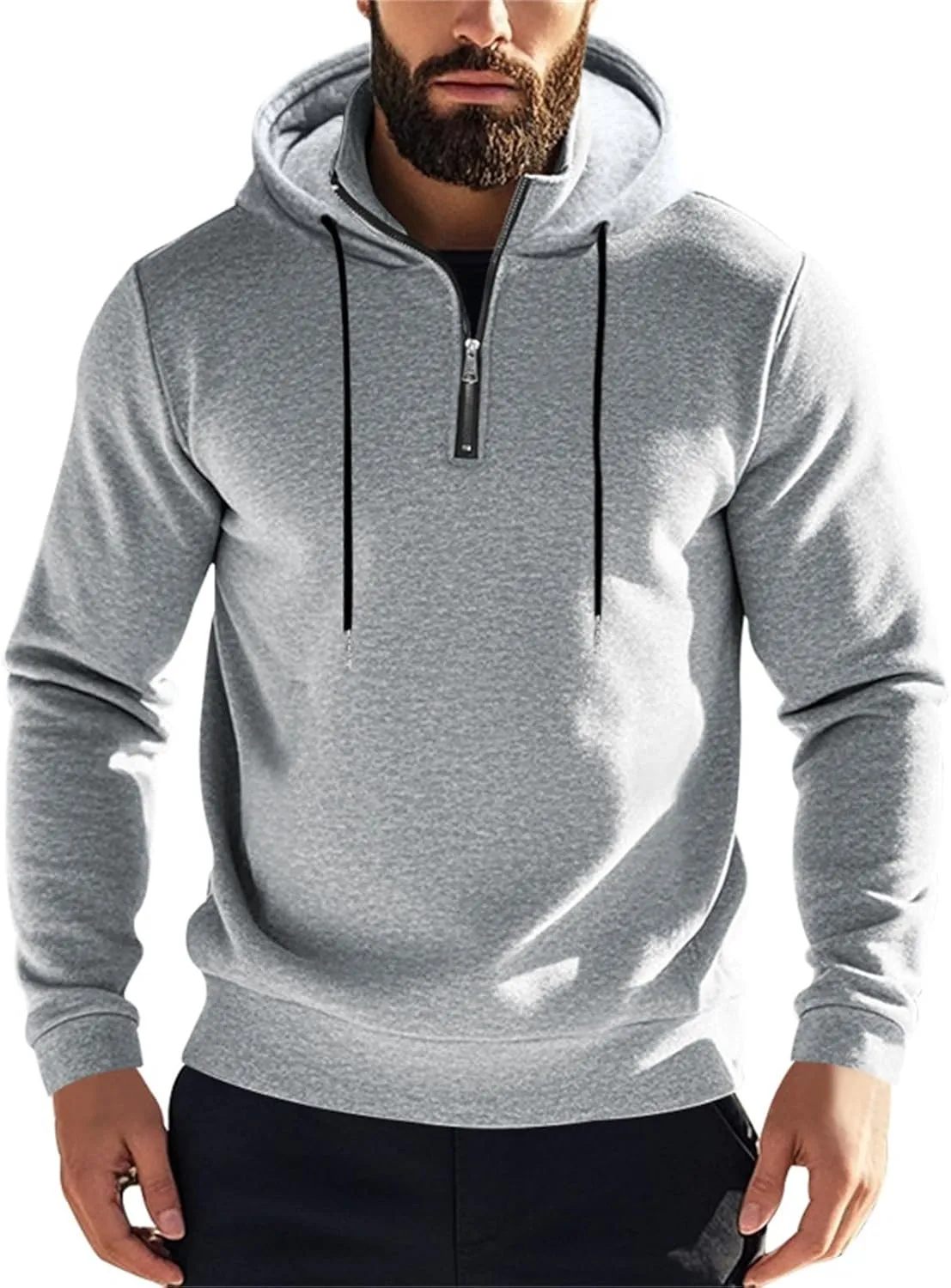 Mens Half Zip Hoodie For Casual Fleece Lightweight Regular Long Sleeve Sherpa Lined Winter Warm Pullover Sweatshirts