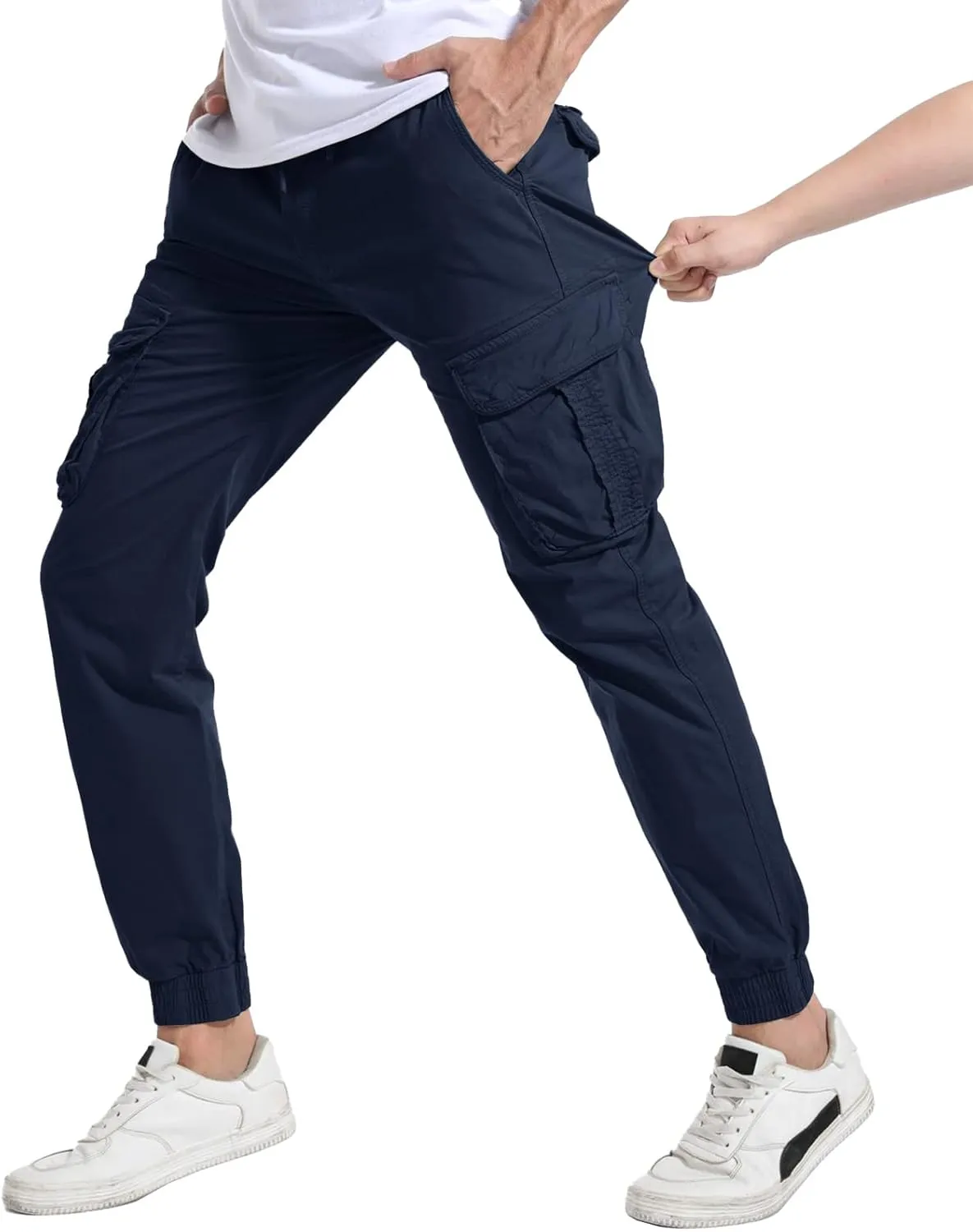 Men's Hiking Cargo Pants Joggers Slim Fit Stretch Lightweight Casual Work Pants with Pockets Drawstring Waist