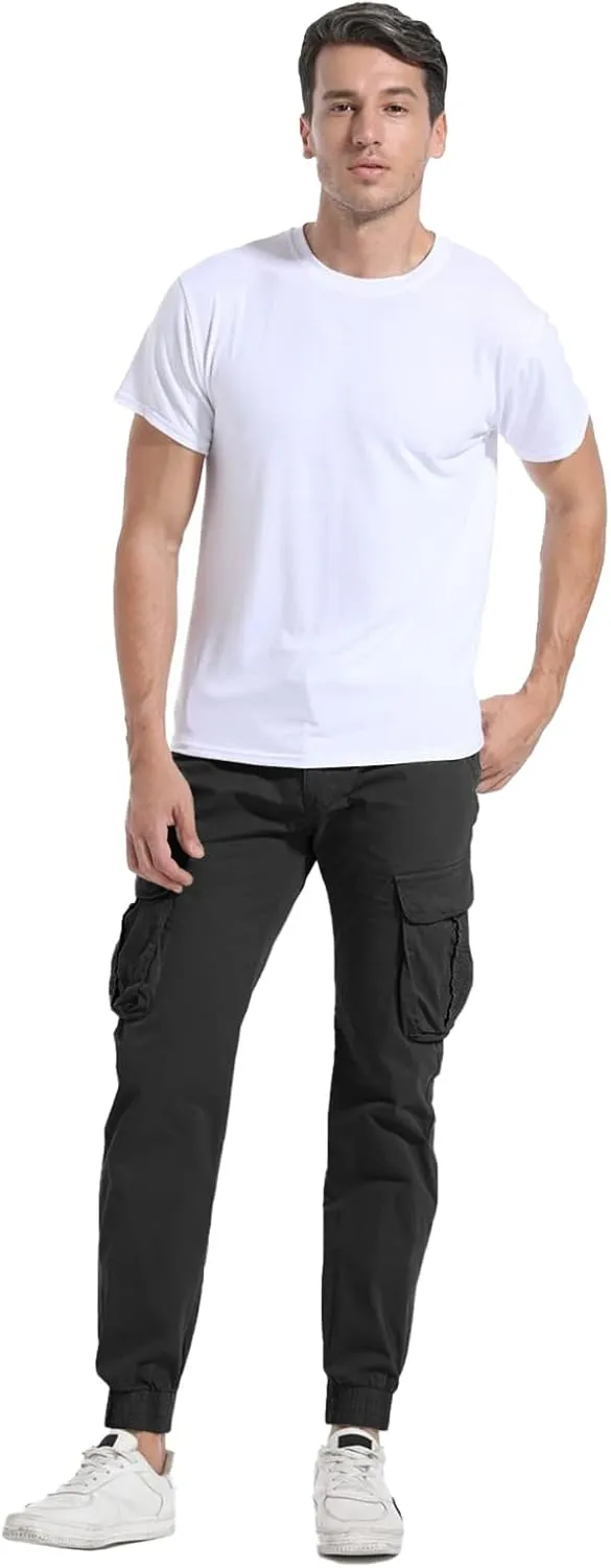 Men's Hiking Cargo Pants Joggers Slim Fit Stretch Lightweight Casual Work Pants with Pockets Drawstring Waist