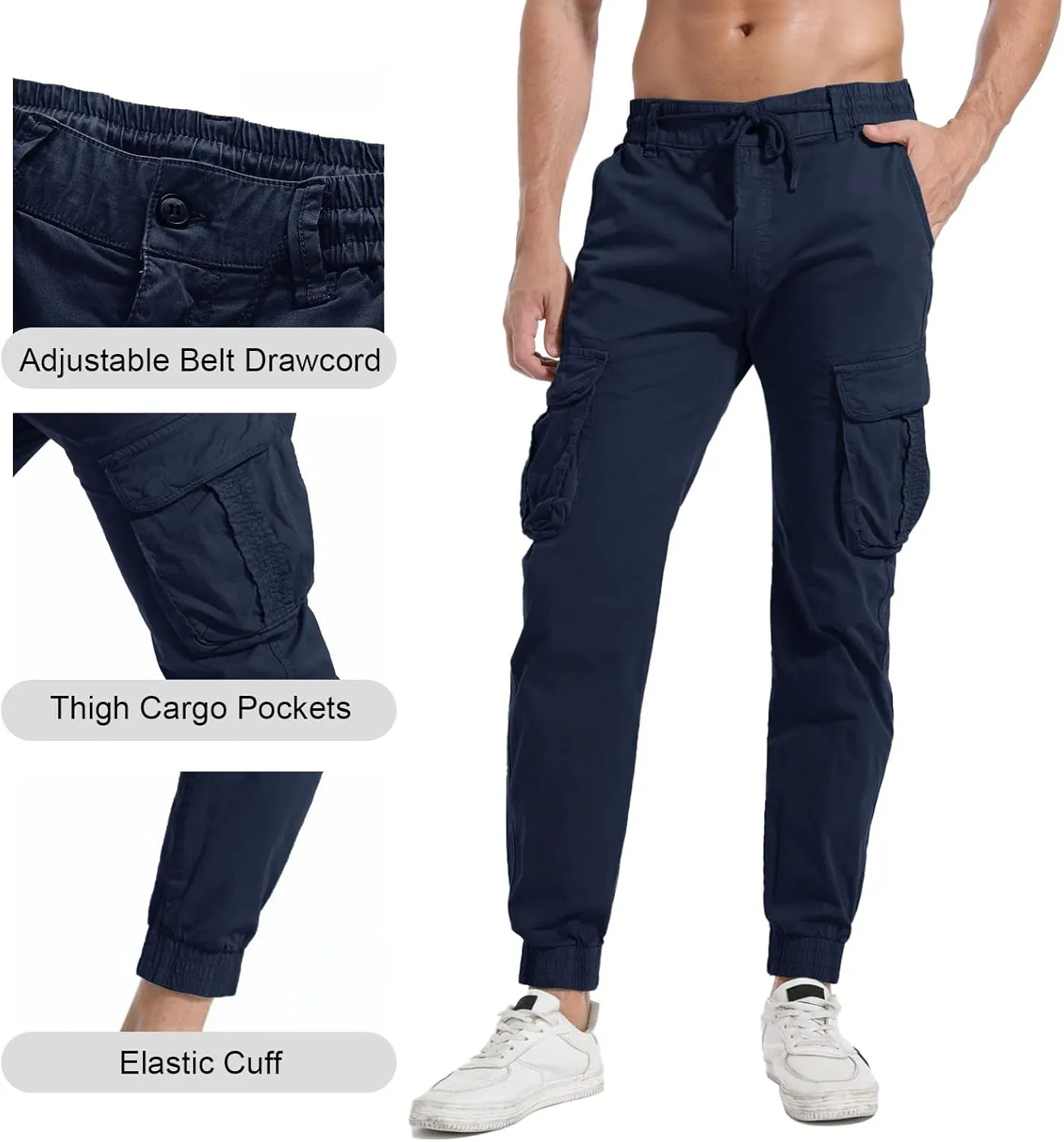Men's Hiking Cargo Pants Joggers Slim Fit Stretch Lightweight Casual Work Pants with Pockets Drawstring Waist