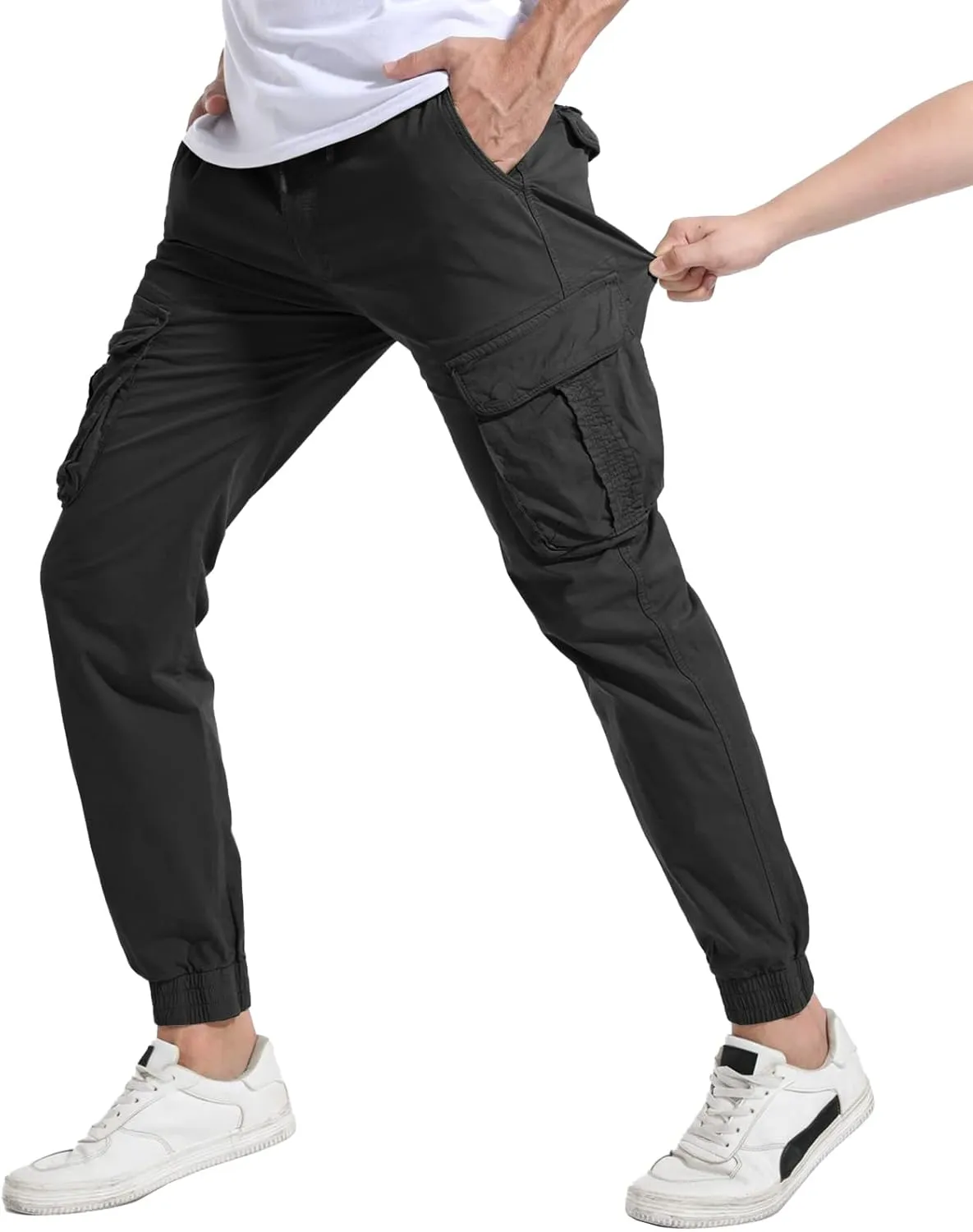 Men's Hiking Cargo Pants Joggers Slim Fit Stretch Lightweight Casual Work Pants with Pockets Drawstring Waist
