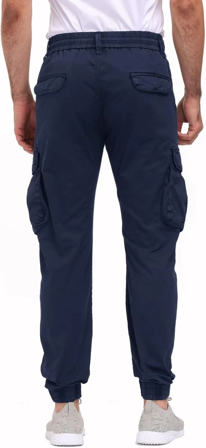 Men's Hiking Cargo Pants Joggers Slim Fit Stretch Lightweight Casual Work Pants with Pockets Drawstring Waist