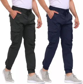 Men's Hiking Cargo Pants Joggers Slim Fit Stretch Lightweight Casual Work Pants with Pockets Drawstring Waist