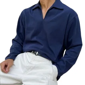 Men's Retro Casual Solid Color Lapel Sweatshirt 58958424TO