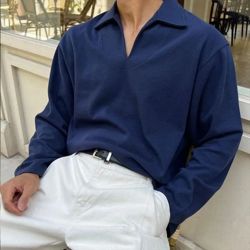 Men's Retro Casual Solid Color Lapel Sweatshirt 58958424TO