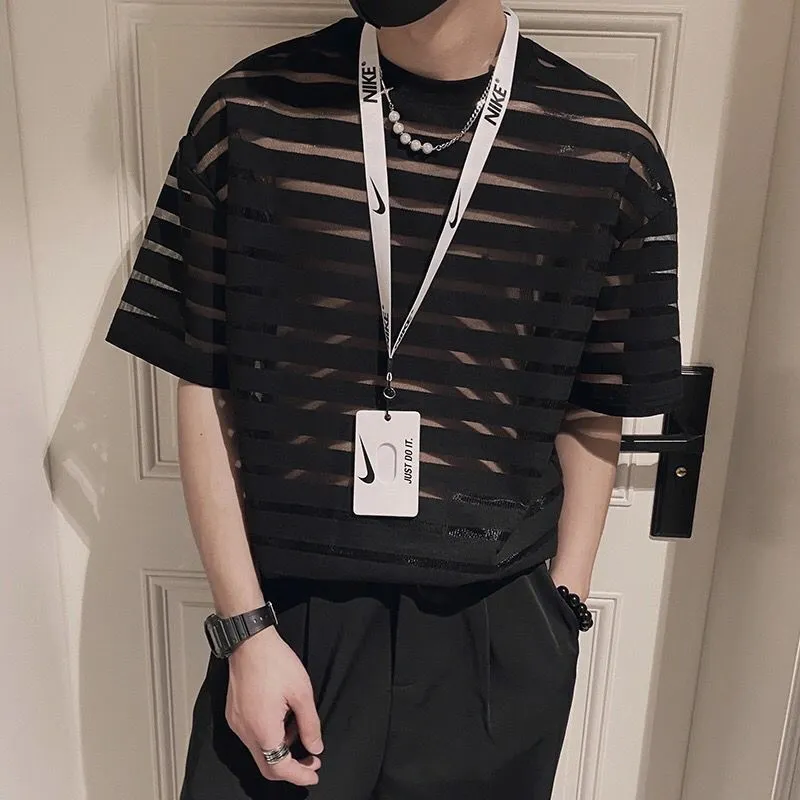 Men's Short Sleeve Thin Hollow T-shirt