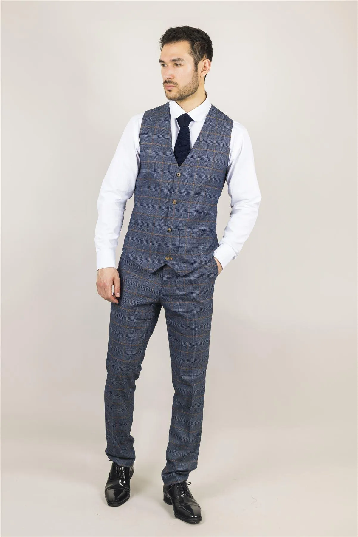 Men's Waistcoat Navy Checked Tailored Fit Vest