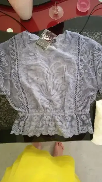 New Butterfly Flower Half Sleeve Shirt Elegant Fashion Women Blouse Summer Cotton Edge Lace O Neck Loose Shirt 4073