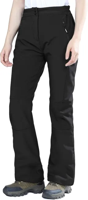 Outdoor Ventures Women's Sleek Waterproof Softshell Fleece Lined Ski Snow Insulated High Rise Hiking Pants with Bottom Zipper