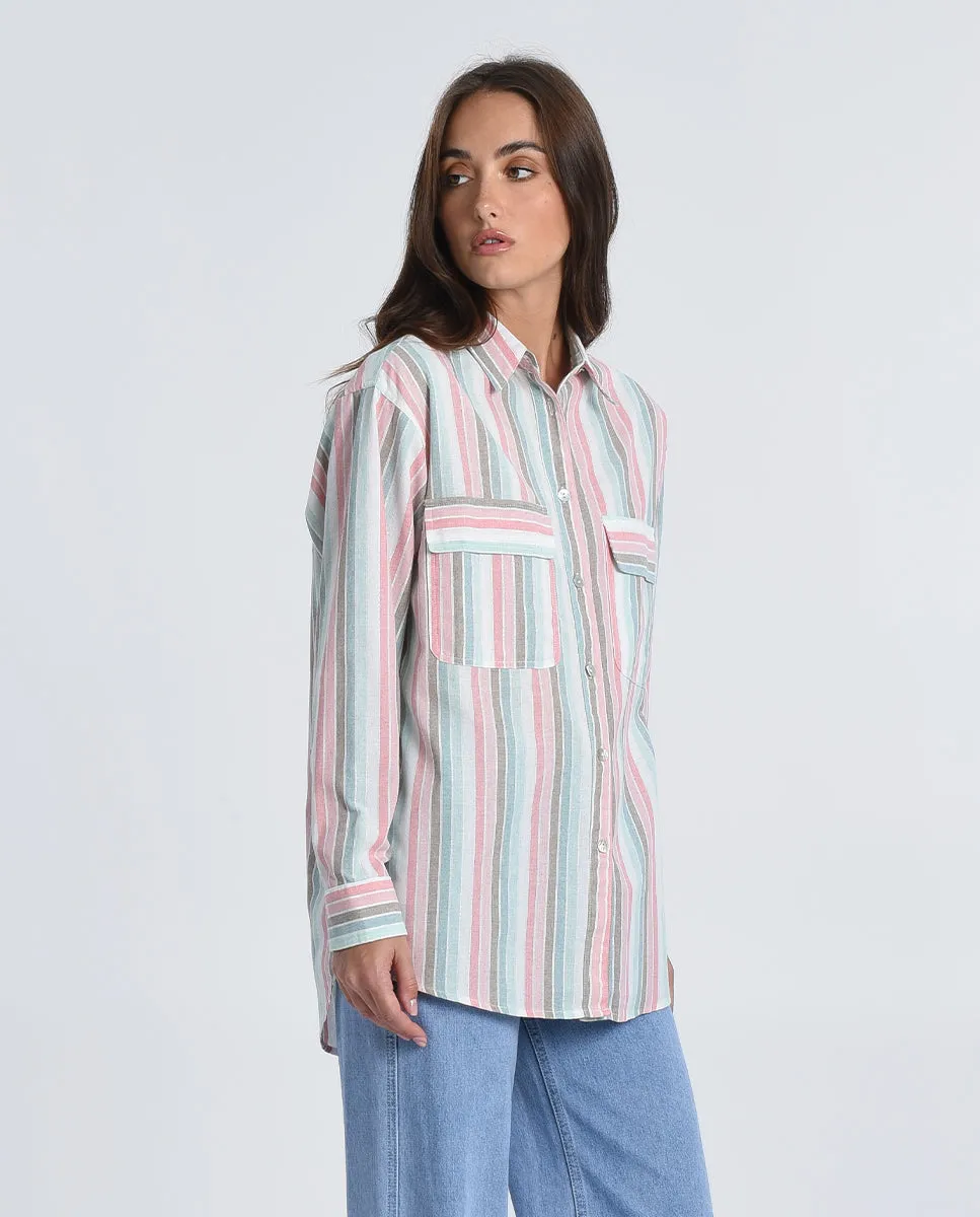 Pink Clemence Stripe Button Shirt