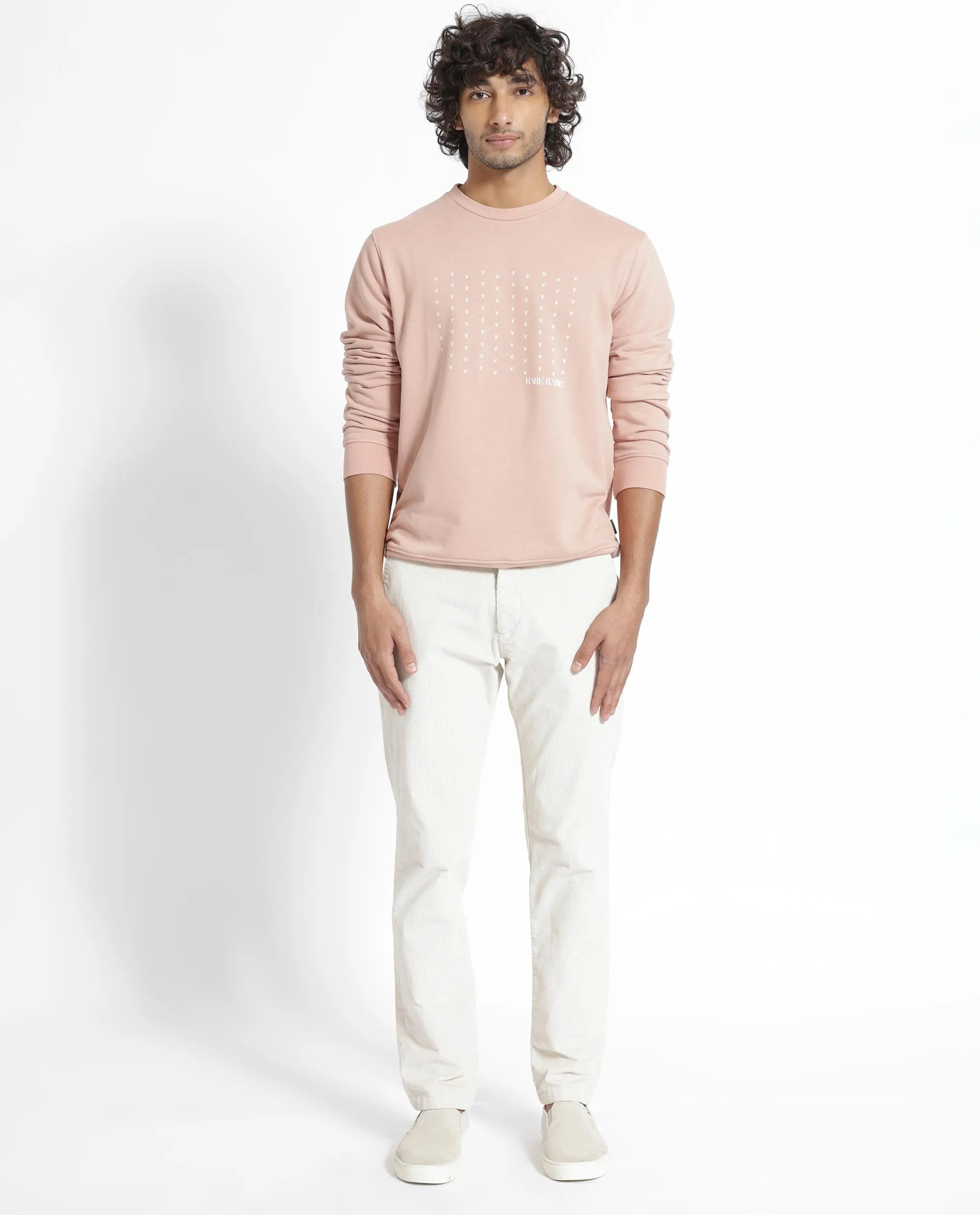 Rare Rabbit Men's Gale Beige Cotton Polyester Fabric Full Sleeves Logo Graphic Print Sweatshirt