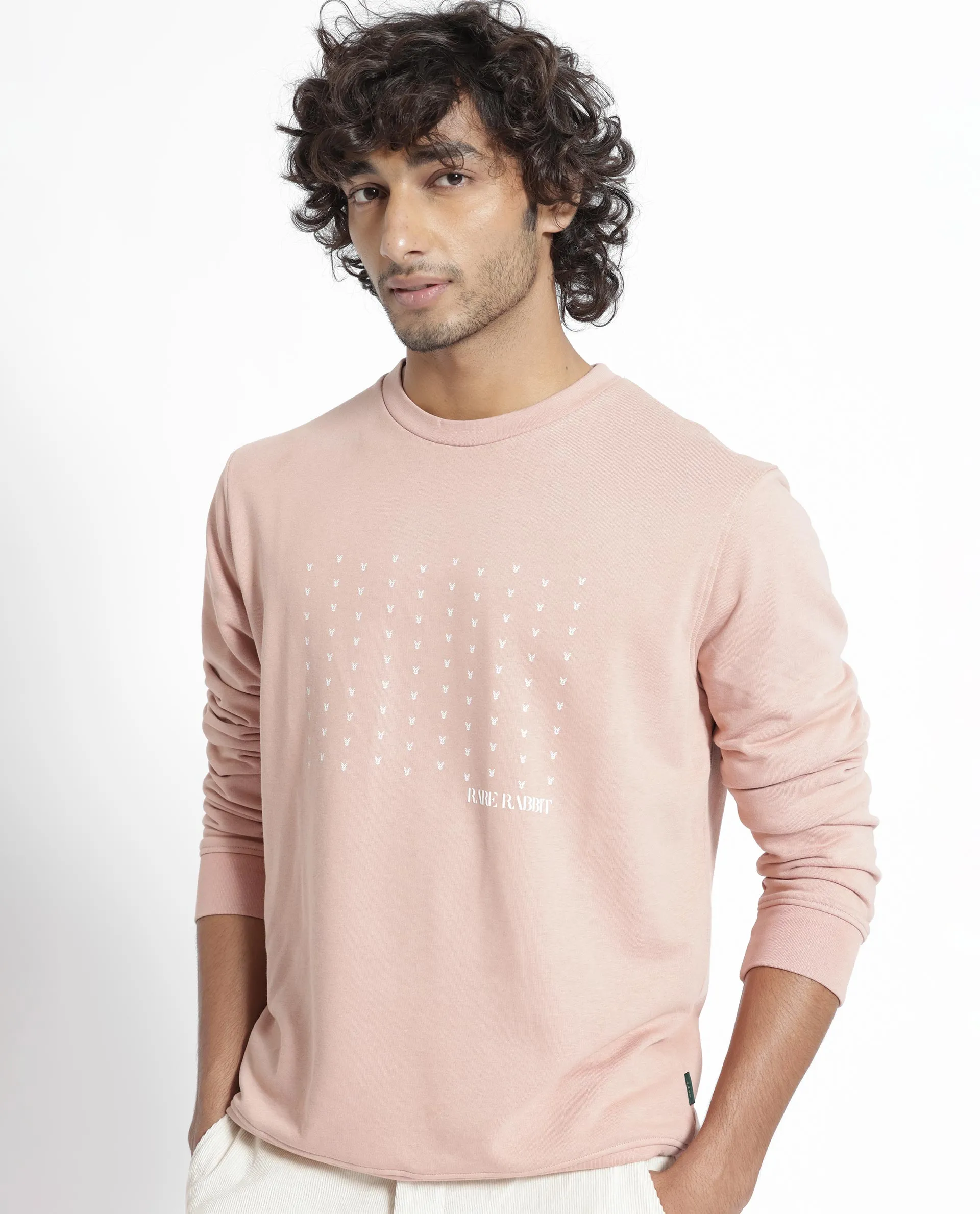 Rare Rabbit Men's Gale Beige Cotton Polyester Fabric Full Sleeves Logo Graphic Print Sweatshirt