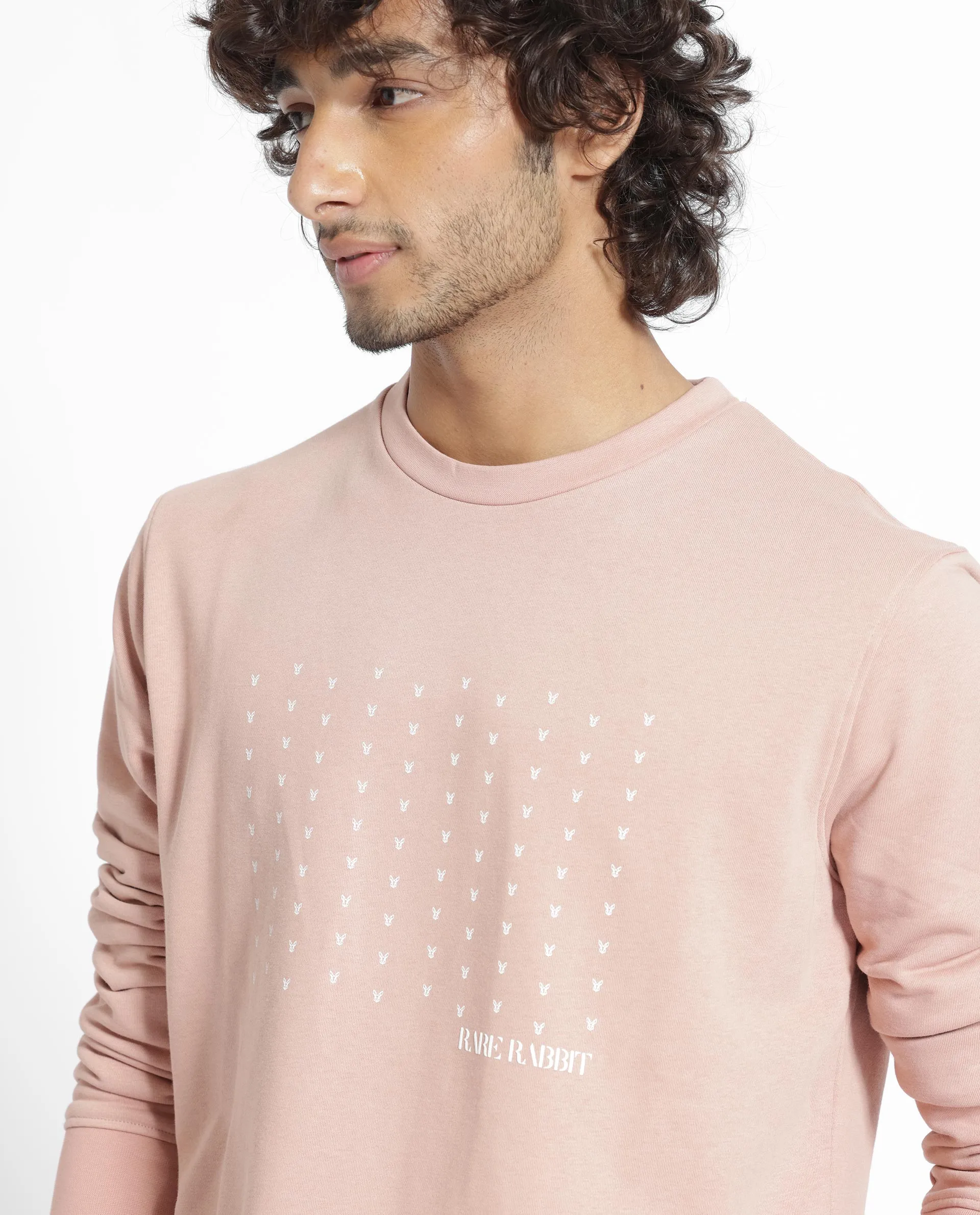 Rare Rabbit Men's Gale Beige Cotton Polyester Fabric Full Sleeves Logo Graphic Print Sweatshirt
