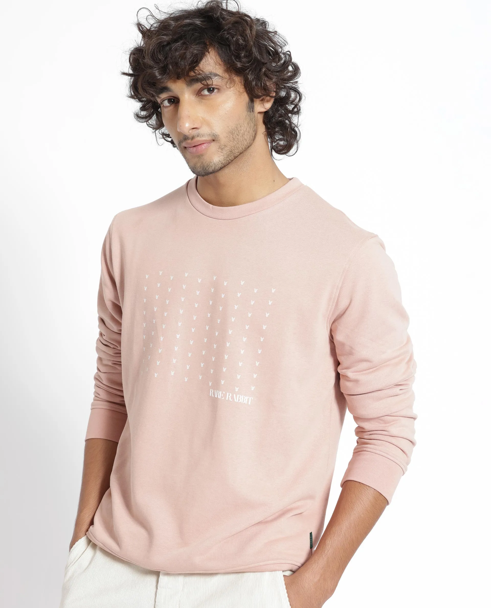 Rare Rabbit Men's Gale Beige Cotton Polyester Fabric Full Sleeves Logo Graphic Print Sweatshirt
