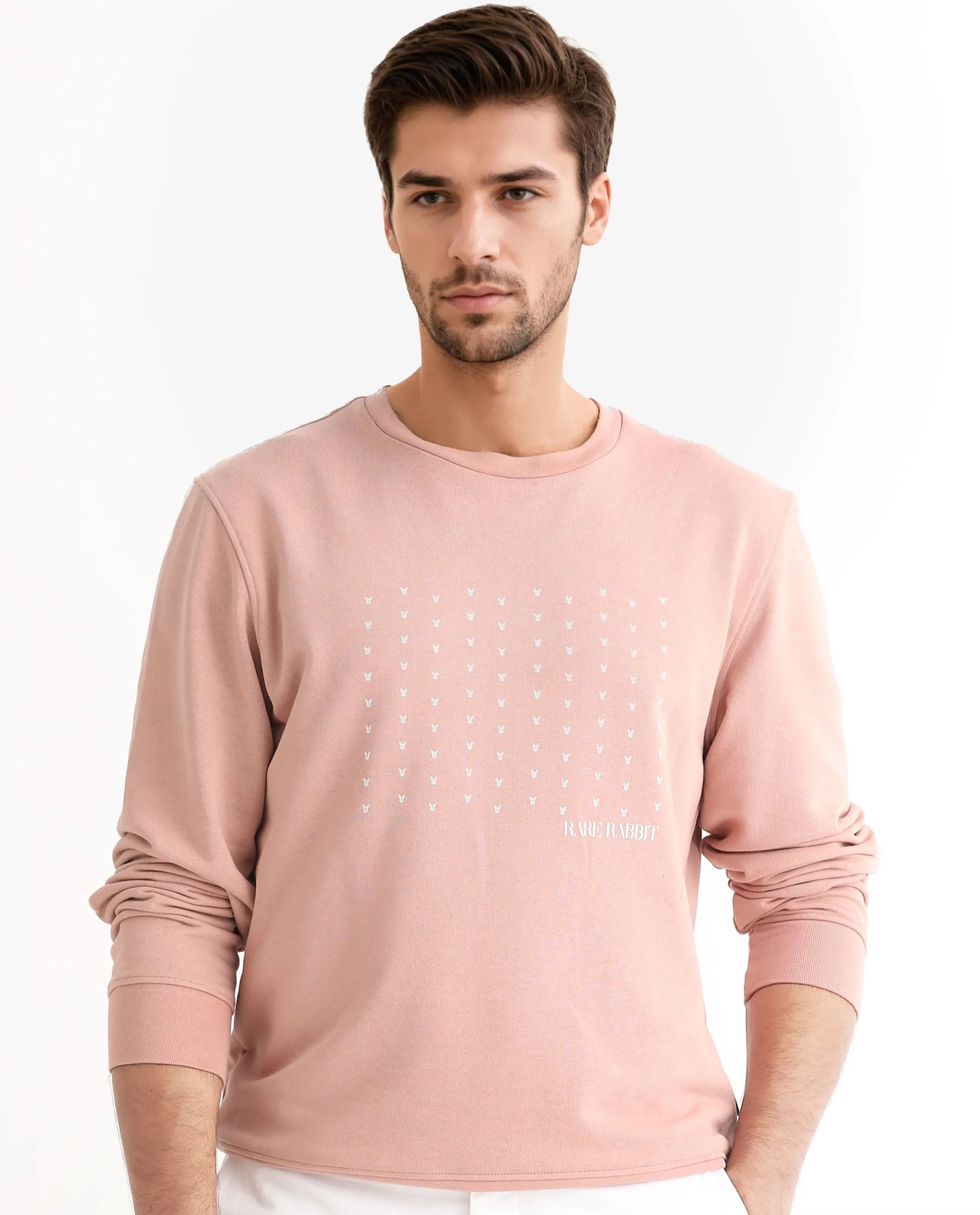Rare Rabbit Men's Gale Beige Cotton Polyester Fabric Full Sleeves Logo Graphic Print Sweatshirt