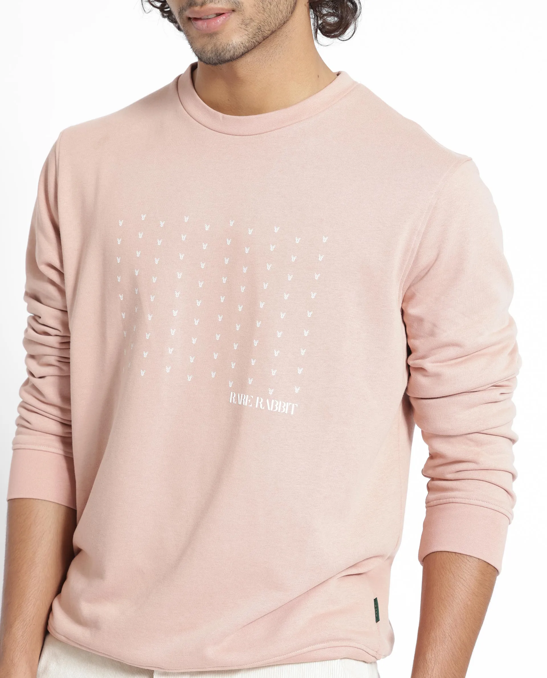 Rare Rabbit Men's Gale Beige Cotton Polyester Fabric Full Sleeves Logo Graphic Print Sweatshirt