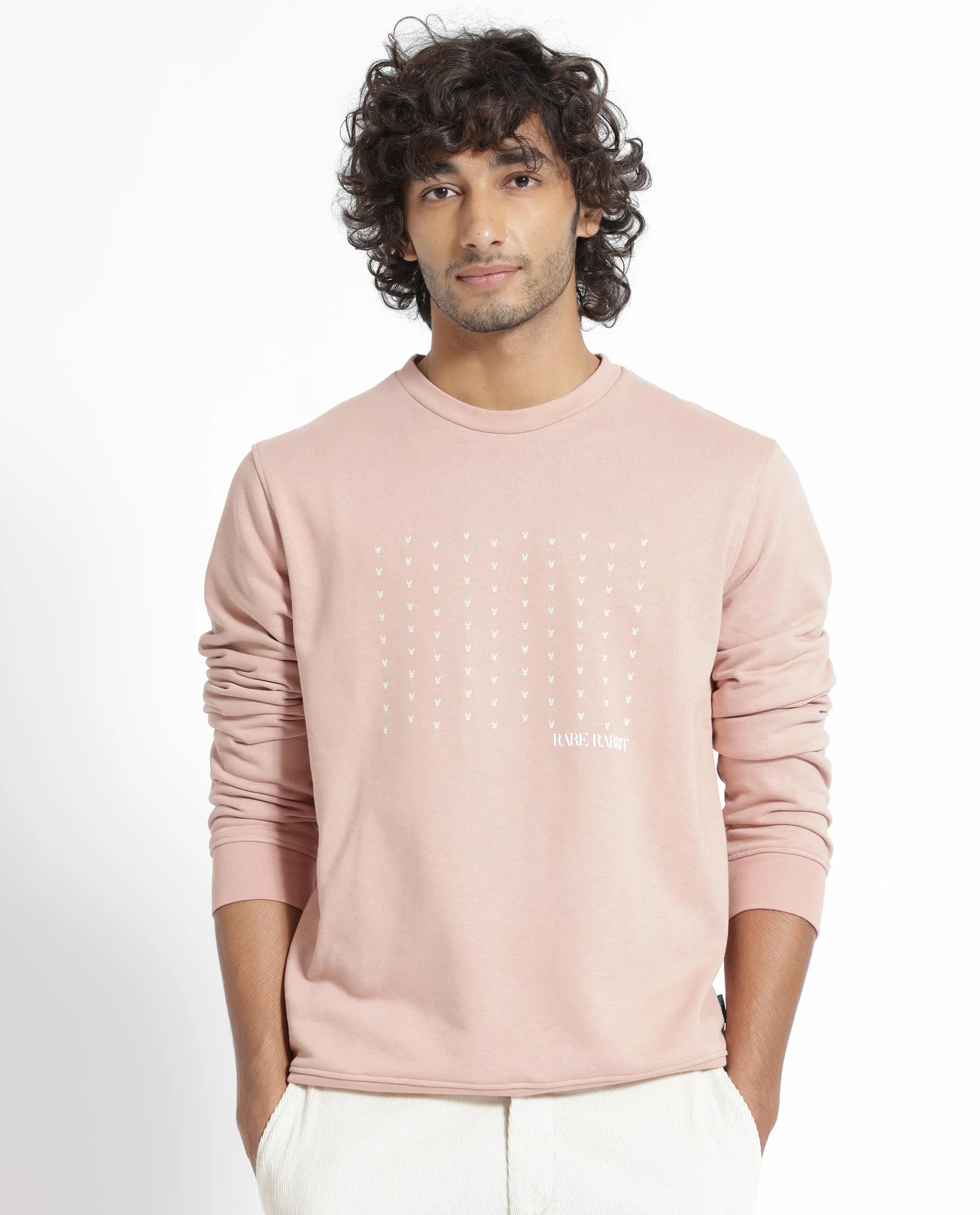 Rare Rabbit Men's Gale Beige Cotton Polyester Fabric Full Sleeves Logo Graphic Print Sweatshirt
