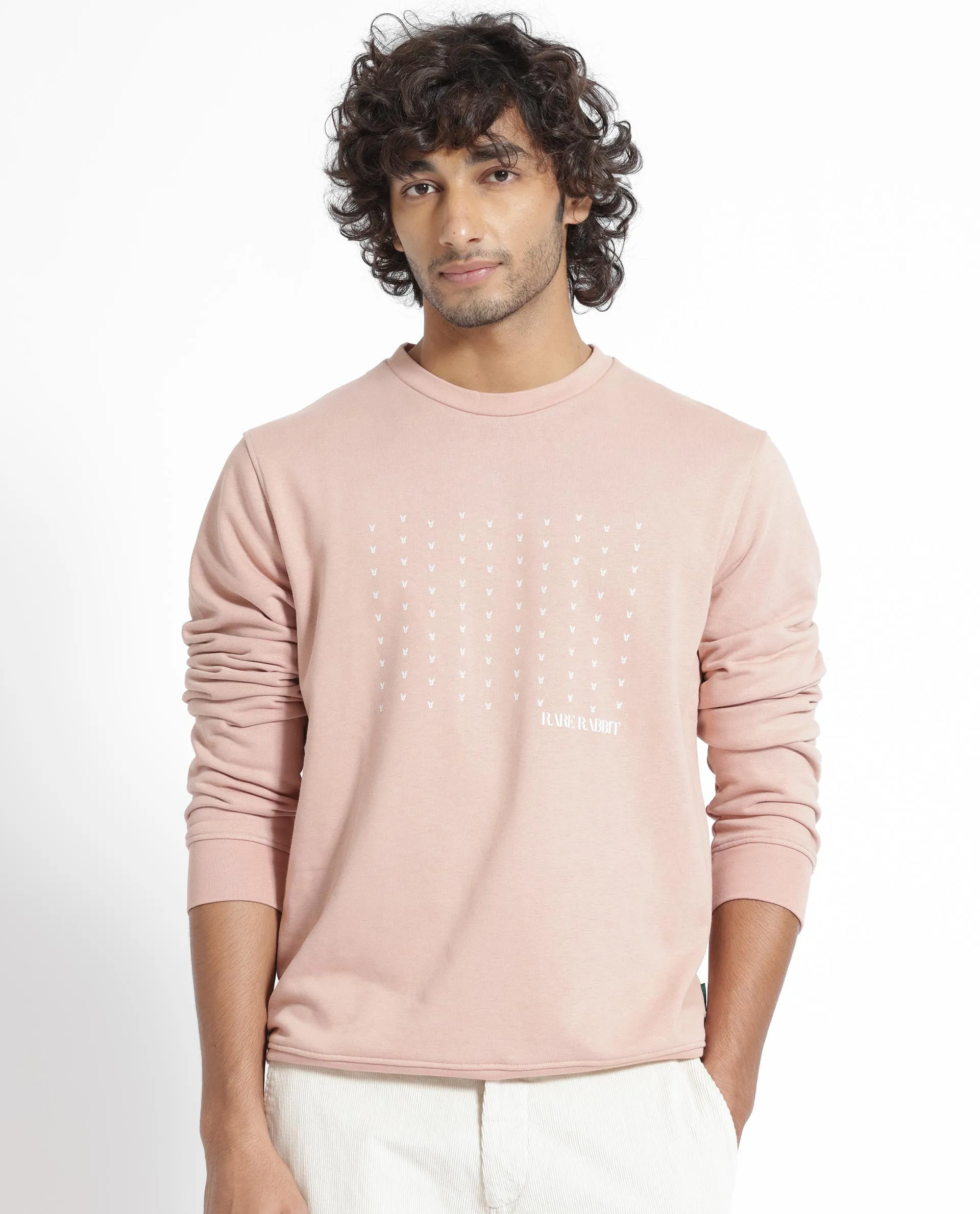 Rare Rabbit Men's Gale Beige Cotton Polyester Fabric Full Sleeves Logo Graphic Print Sweatshirt