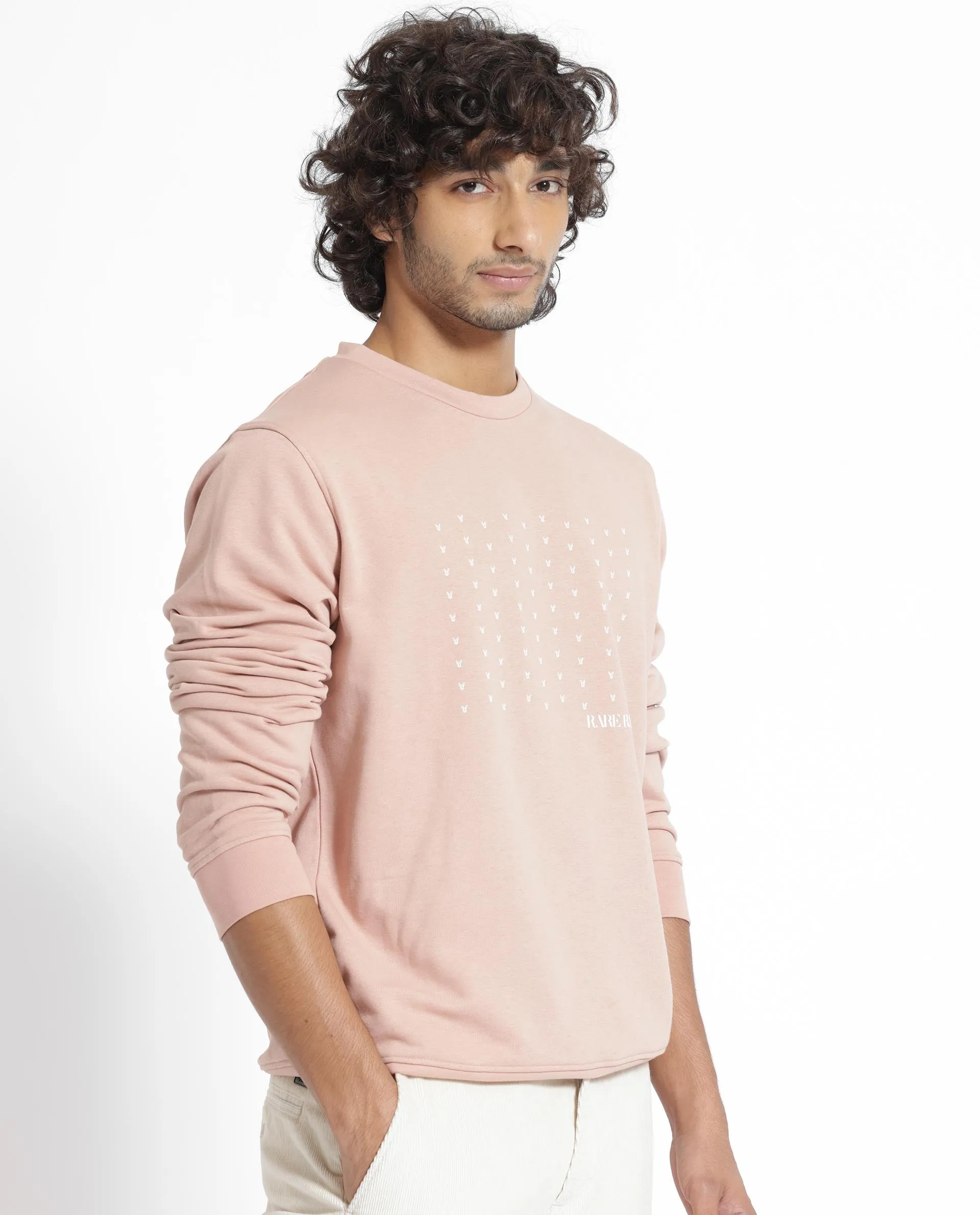 Rare Rabbit Men's Gale Beige Cotton Polyester Fabric Full Sleeves Logo Graphic Print Sweatshirt