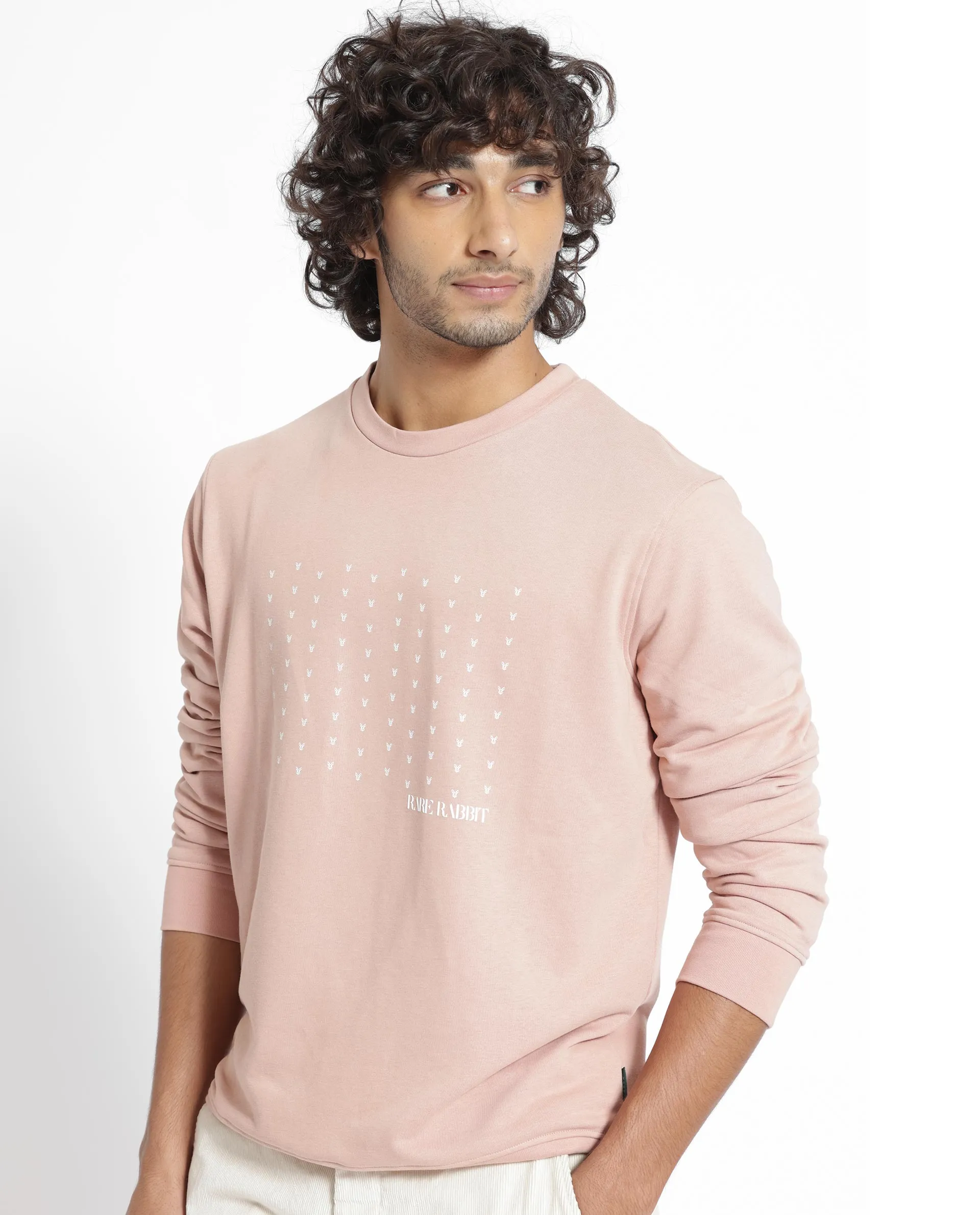 Rare Rabbit Men's Gale Beige Cotton Polyester Fabric Full Sleeves Logo Graphic Print Sweatshirt