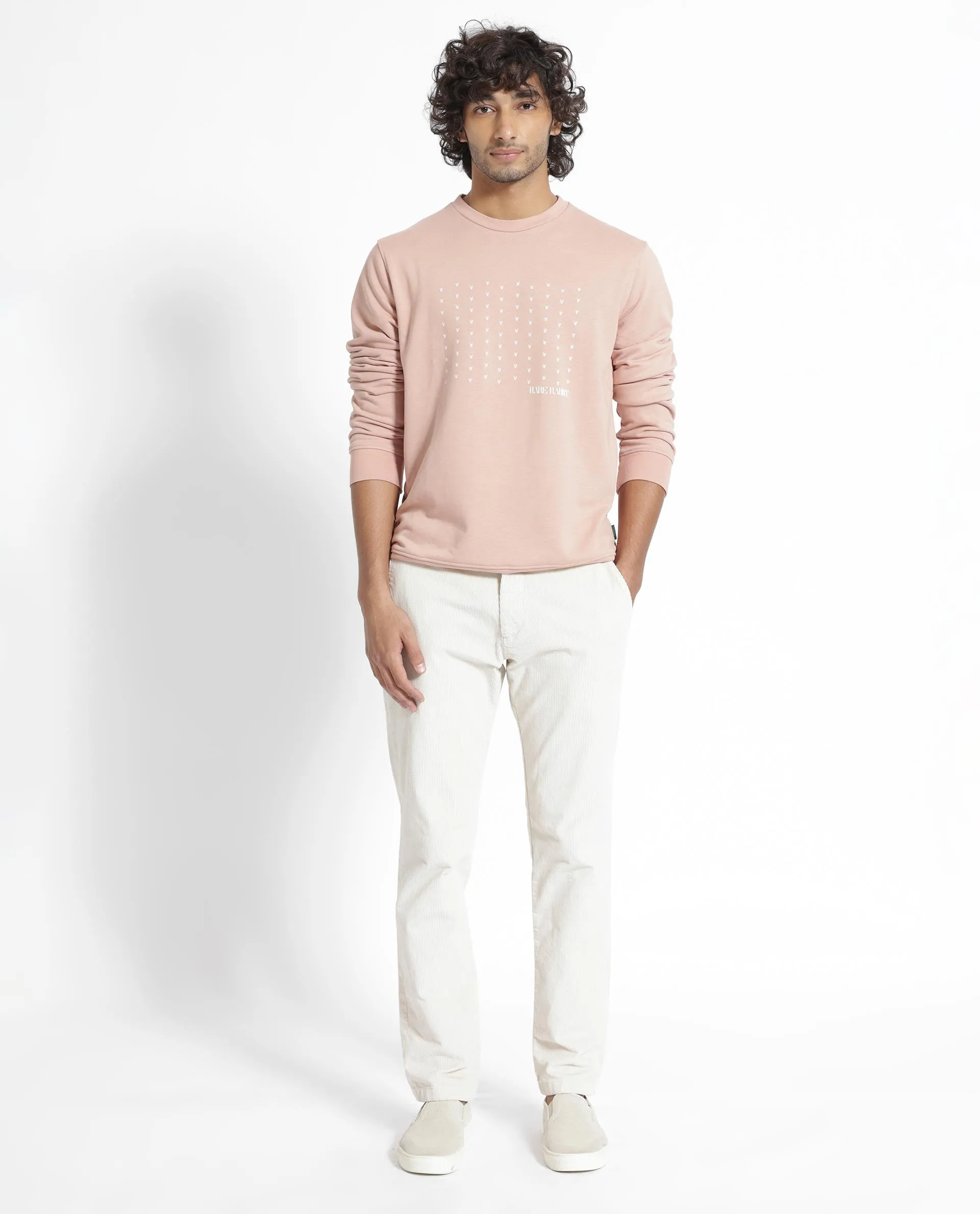 Rare Rabbit Men's Gale Beige Cotton Polyester Fabric Full Sleeves Logo Graphic Print Sweatshirt