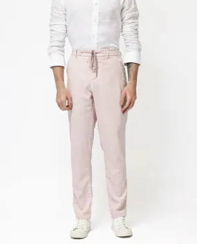 Rare Rabbit Mens Reric Pastel Pink Drawstring Closure Solid Linen Trouser