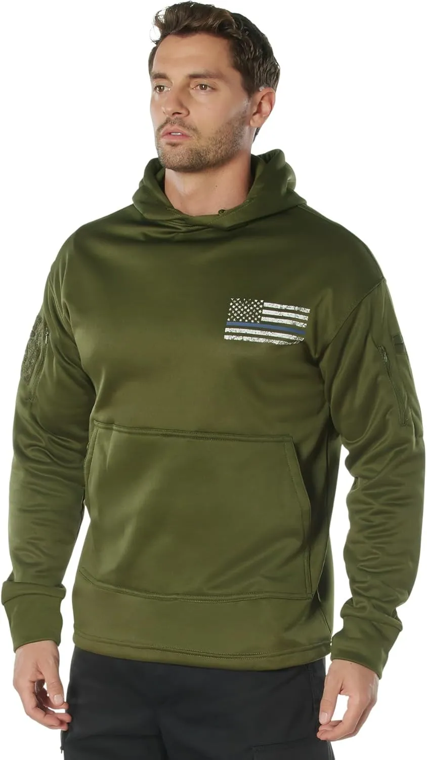 Rothco Conceal-Ops Thin Blue Line Hoodie – Tactical Hooded Sweatshirt with Distressed American Flag Graphics