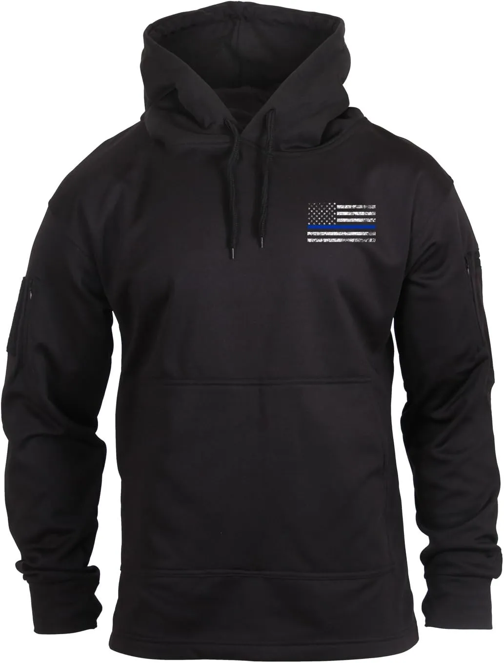 Rothco Conceal-Ops Thin Blue Line Hoodie – Tactical Hooded Sweatshirt with Distressed American Flag Graphics