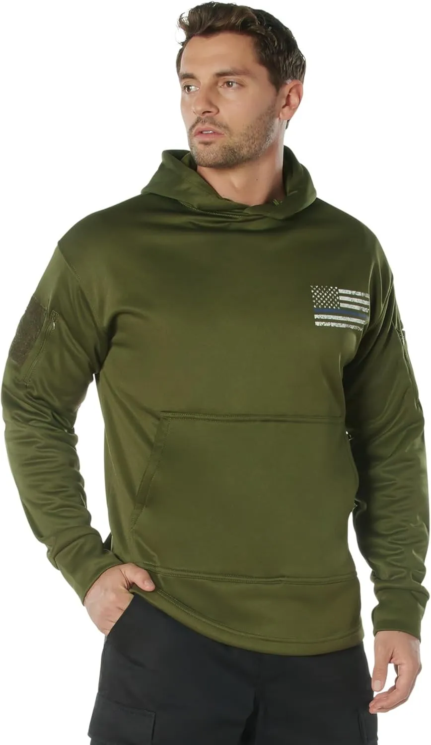 Rothco Conceal-Ops Thin Blue Line Hoodie – Tactical Hooded Sweatshirt with Distressed American Flag Graphics
