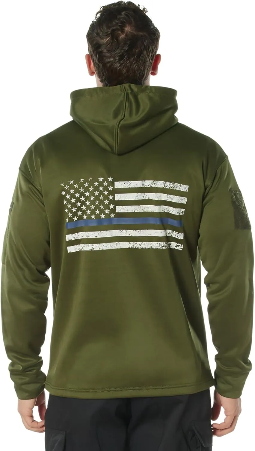 Rothco Conceal-Ops Thin Blue Line Hoodie – Tactical Hooded Sweatshirt with Distressed American Flag Graphics