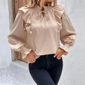 Ruffle Long Sleeved Solid Color Shirt