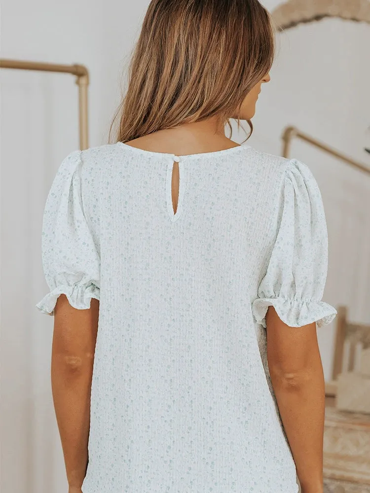 Short Sleeve Thin Chiffon Blouses Floral Print & Round Neck Tops