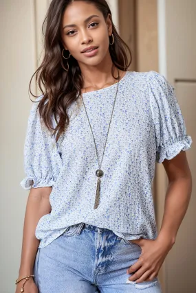 Short Sleeve Thin Chiffon Blouses Floral Print & Round Neck Tops