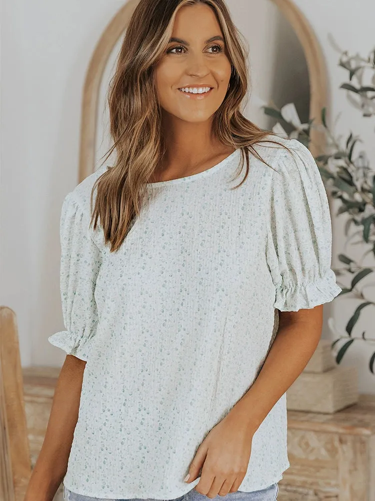 Short Sleeve Thin Chiffon Blouses Floral Print & Round Neck Tops