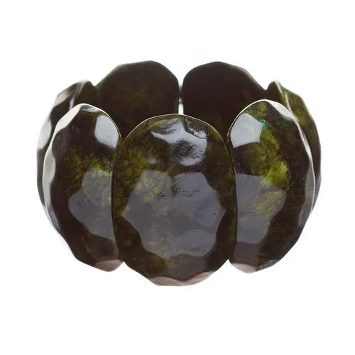 Simple Stylish Trendy Chic Wood Stretch Wide Fashion Bracelet Green