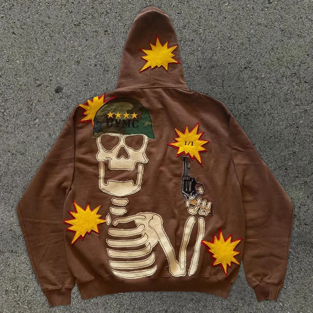 Skeleton soldier casual street hoodie