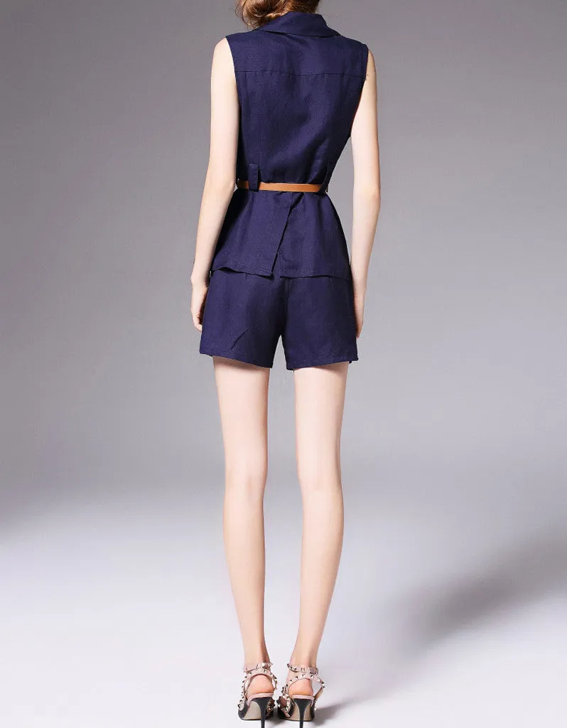 Sleeveless V-neck top with spaghetti top and shorts