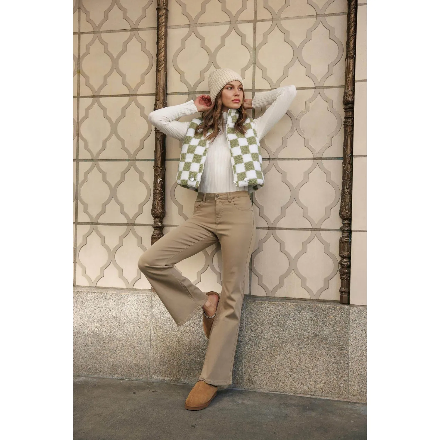 Soft Stretchy High Rise Everyday Flare Jeans - Khaki