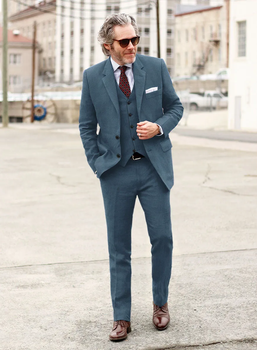 Solbiati Art Du Lin Dark Pastel Blue Linen Suit