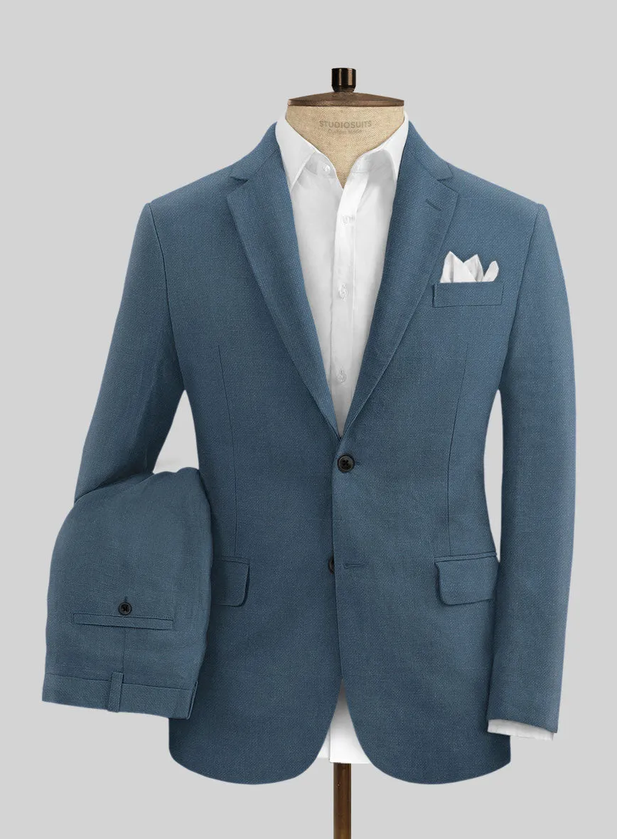 Solbiati Art Du Lin Dark Pastel Blue Linen Suit
