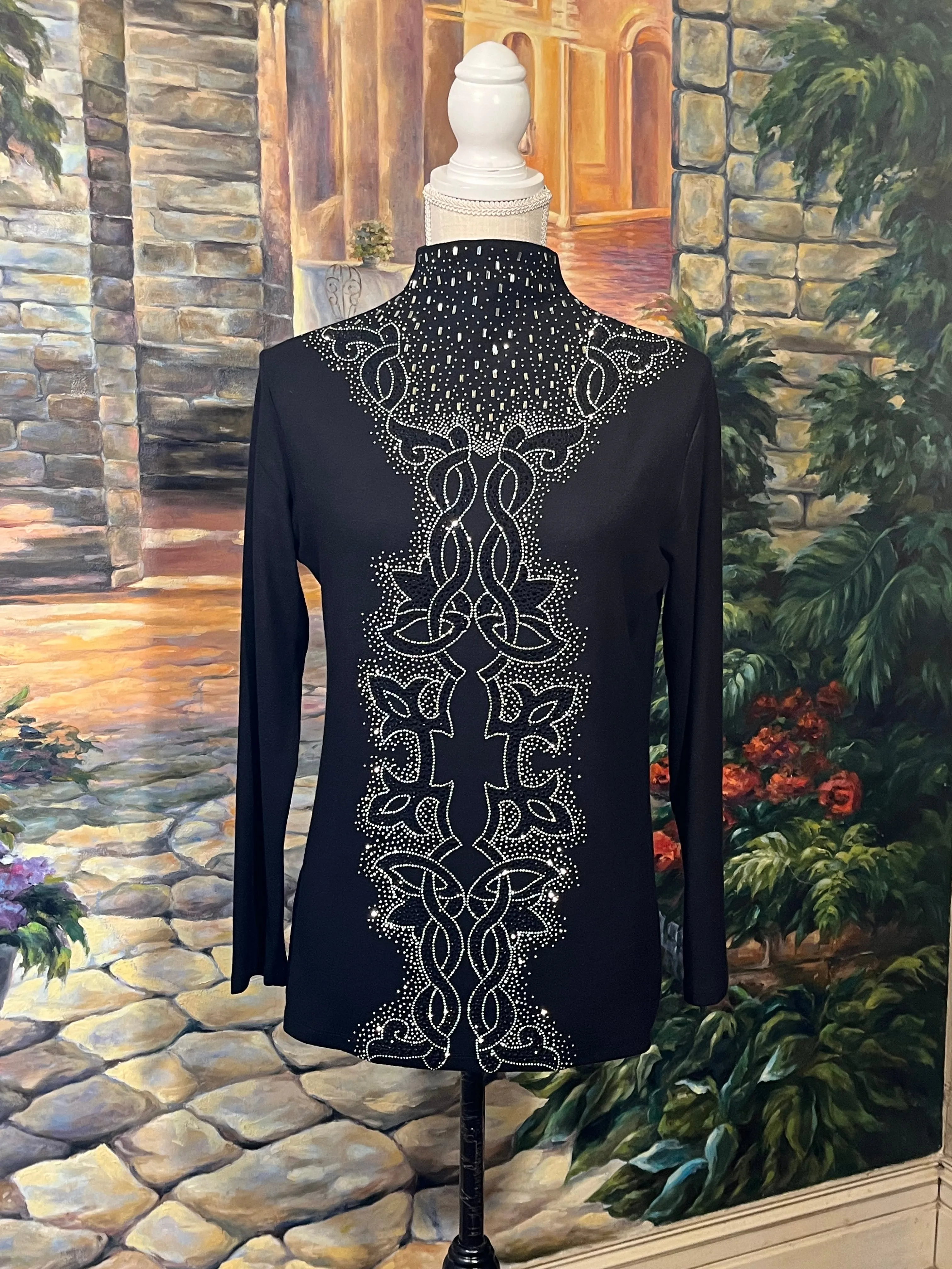 Sparkly crystals Black long sleeves blouse
