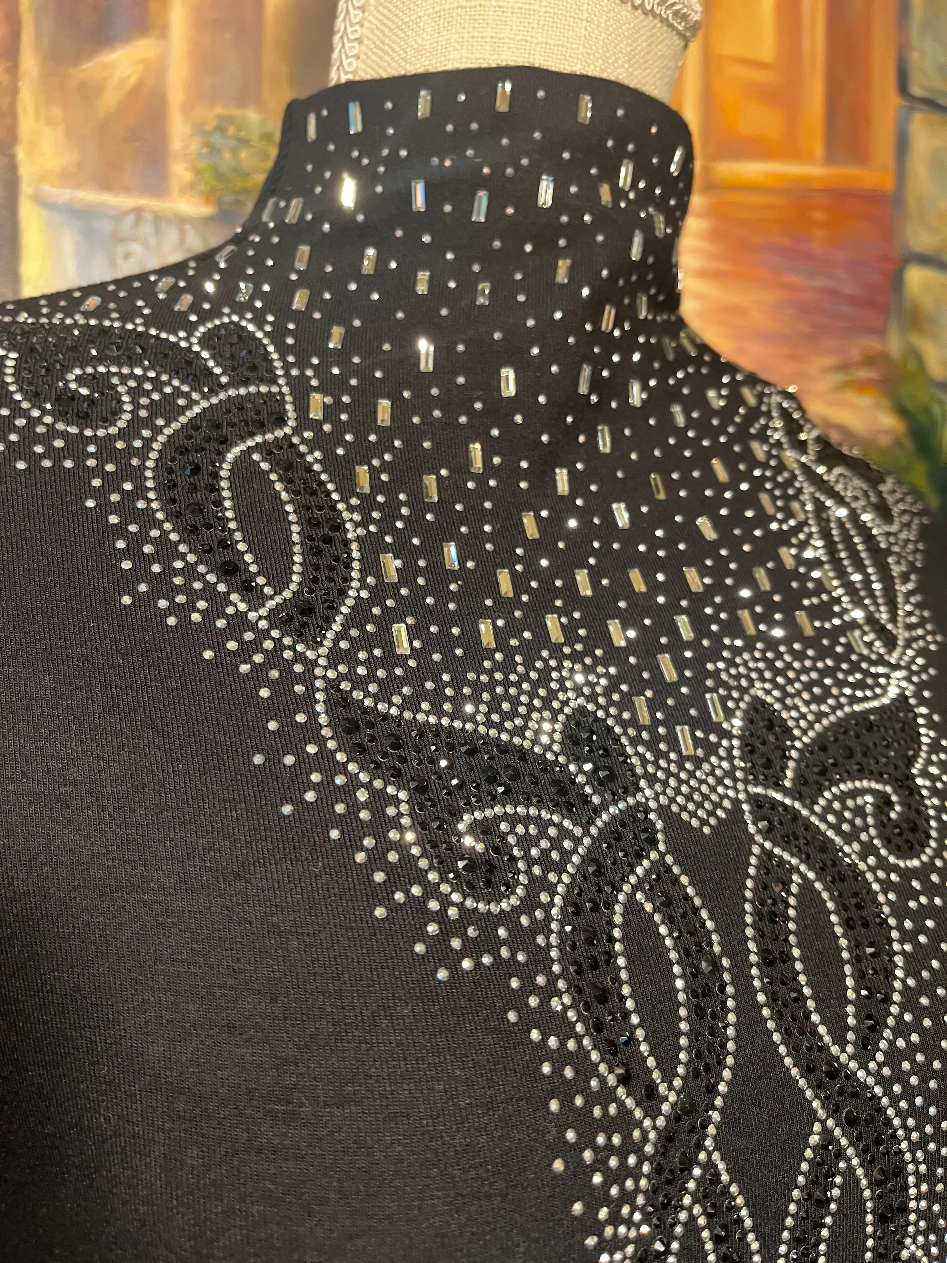 Sparkly crystals Black long sleeves blouse