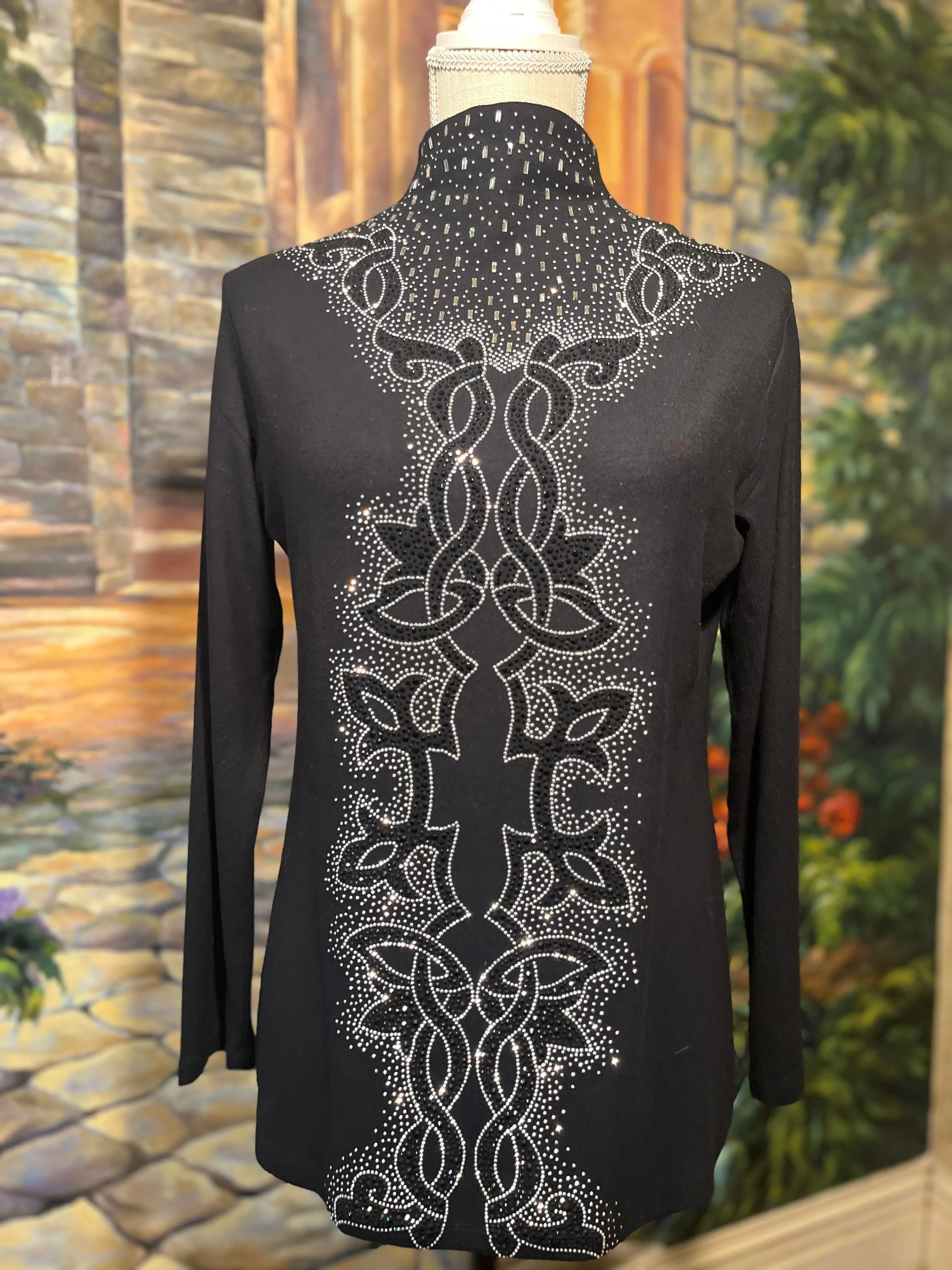 Sparkly crystals Black long sleeves blouse