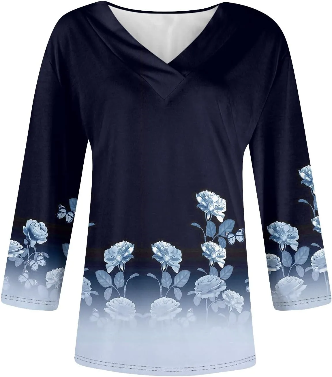 Summer Shirts for Women,Women's Floral Print V-Neck 3/4 Sleeve Casual Blouse Top Elegant Spring Summer Fashion